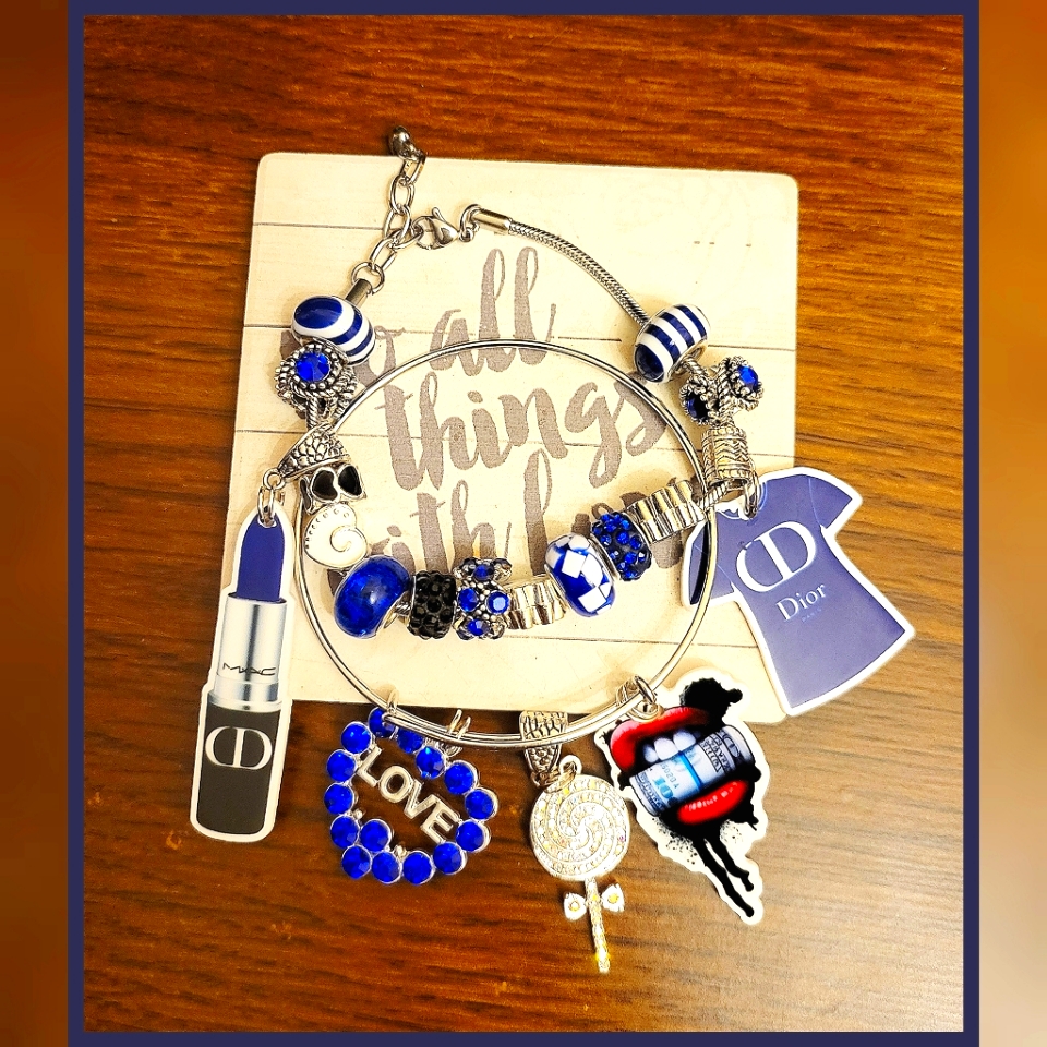 Silver & Blue Bangle/Bracelet Set